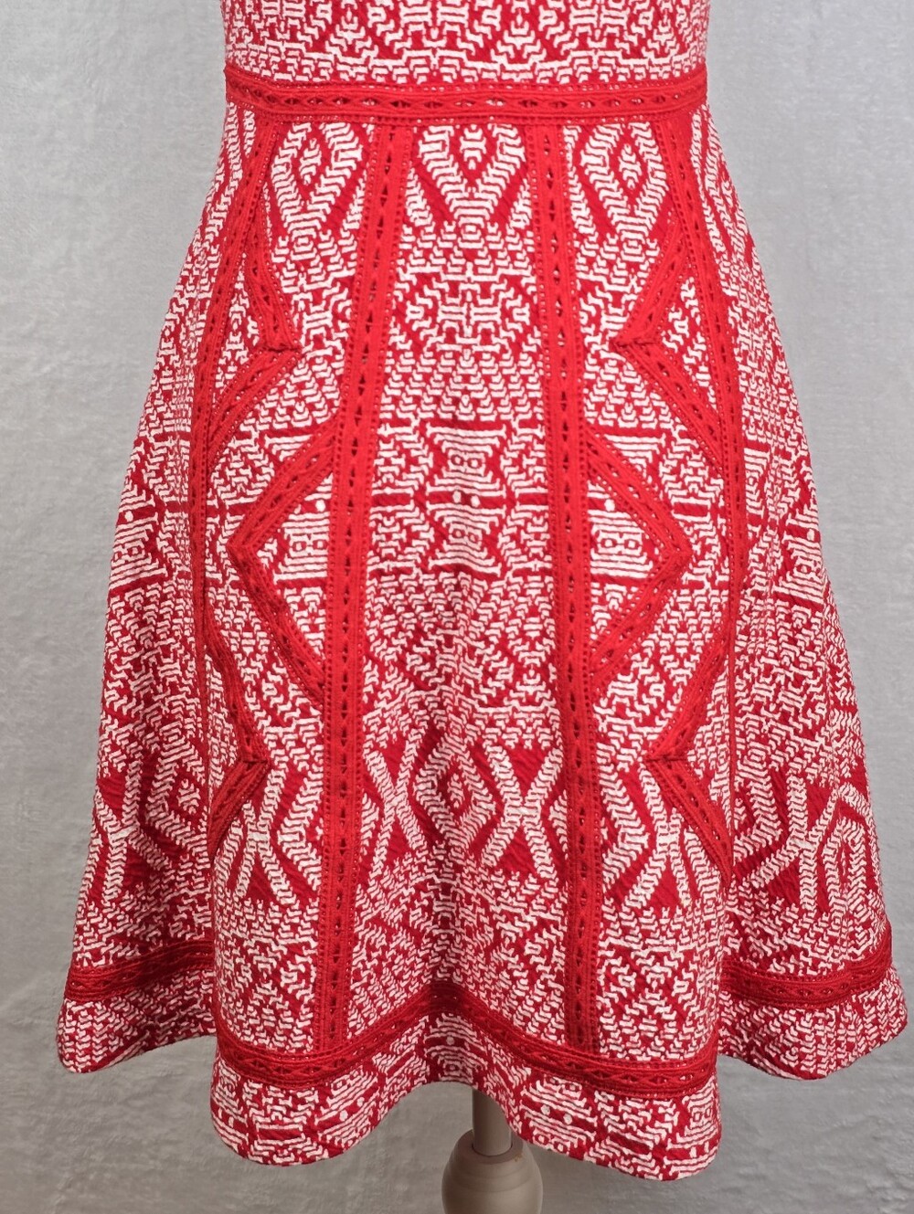 Maeve Emma Geometric Fit-Flare Embroidered Knit Dress Sz.0 Crochet Sleeveless - Picture 8 of 14